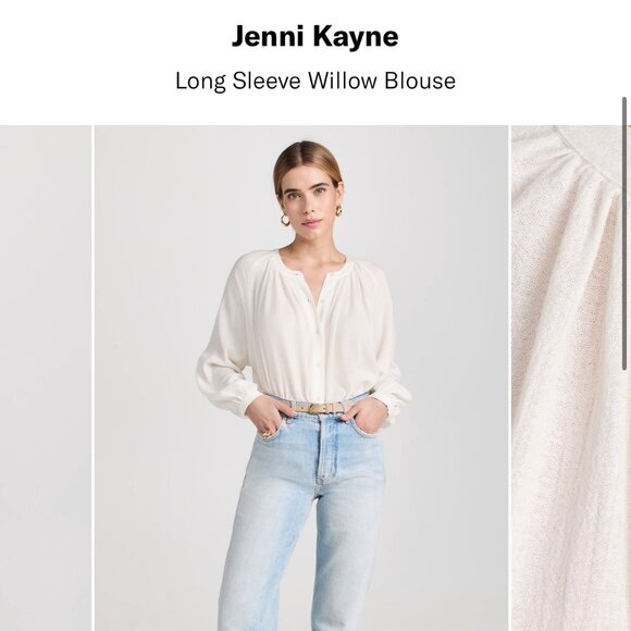 Jenni Kayne Long Sleeve Willow Blouse MEDIUM Cream Viscose Wool Top Shirt - Picture 7 of 7